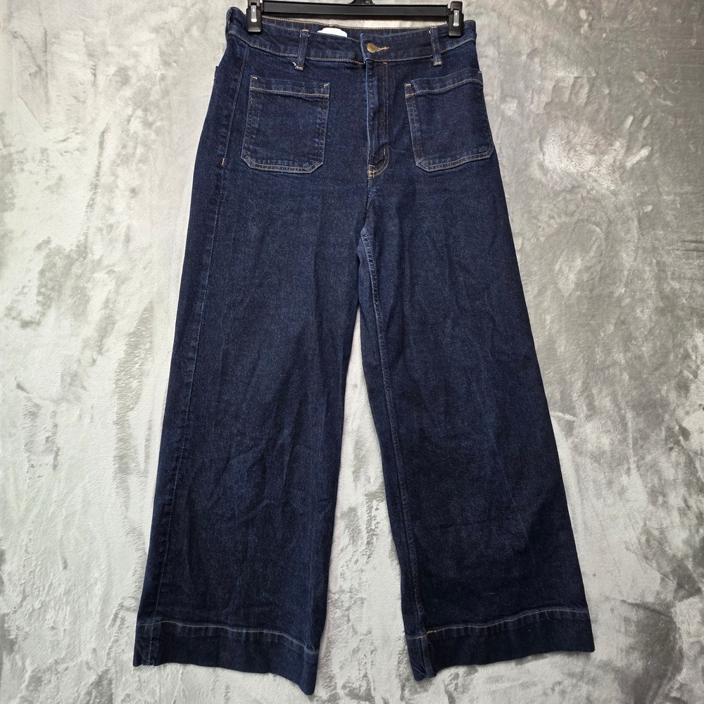 HM Womens Dark Wash Wide Leg Patch Pocket Jeans High Rise Blue Size 12